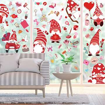 255PCS Valentine's Day Window Clings - Gnome Heart Decor