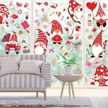 255PCS Valentine's Day Window Clings - Gnome Heart Decor