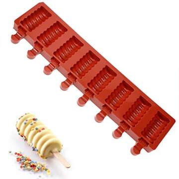 Mini Skater 8-Cavities Silicone Ice cream Bar Mold Reusable DIY Classic Shape Ice cream Makers with 50Pcs Wooden Sticks for Homemade Ice cream,Spiral Shape (1Pcs,Red)