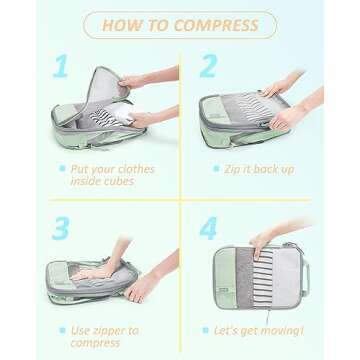 BAGSMART 6 Set Compression Packing Cubes for Travel, Lightweight Vacation Travel Essentials, Travel Accessories for Suitcase Organizer Bags Set, Durable Luggage Organizer Travel Bags