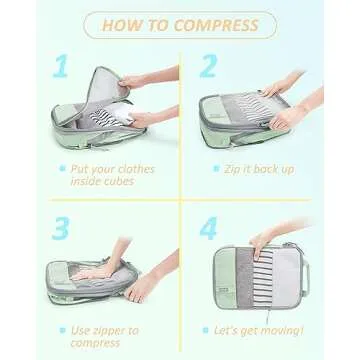 BAGSMART 6 Set Compression Packing Cubes for Travel, Lightweight Vacation Travel Essentials, Travel Accessories for Suitcase Organizer Bags Set, Durable Luggage Organizer Travel Bags