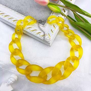 Bocar Statement Chunky Fashion Acrylic Paint Beads Choker Net Chain Necklace for Women Gifts (NK-10510-Frosted Yellow)