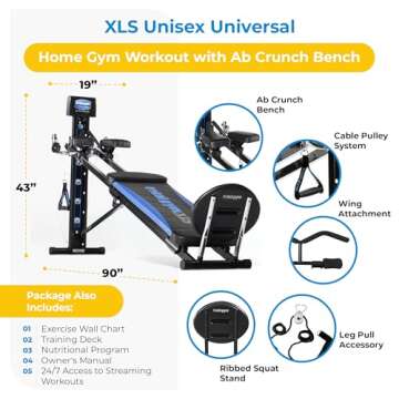 Total Gym Home Gym Workout Machine Equipment w/ Squat Stand, Leg Pull, & 2 Ankle Cuffs