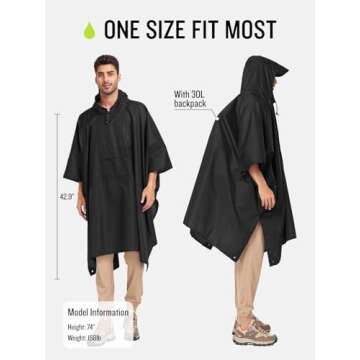 SaphiRose Extra Thick Hooded Waterproof Rain Poncho