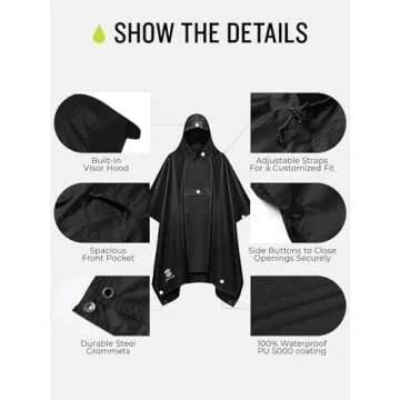 SaphiRose Extra Thick Hooded Waterproof Rain Poncho