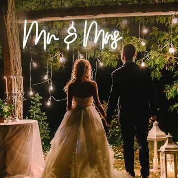 Mr&MRS Neon Sign for Wall, Bedroom, Home,Decor,Mr&MRS Cool White Neon Sign for Bachelorette Party Bar Club, Birthday Party Wedding Decoration LED Light Signs. Size-60cm