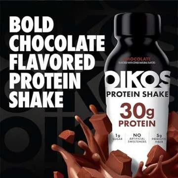 Oikos Protein Shake, Chocolate, 30g High Protein Drinks, Shelf Stable, Ready to Drink, 5g Prebiotic ...