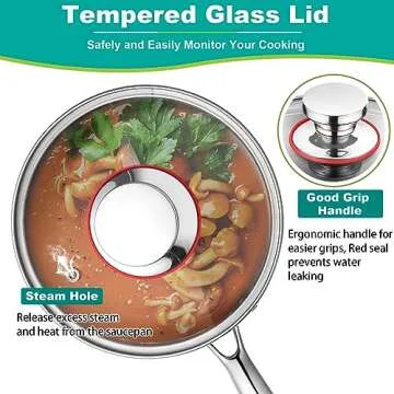 P&P CHEF Saucepan Pot Set of 2, 2 & 3 Quart, Tri-Ply Stainless Steel Sauce Pan with Long Handle & Visible Lid for Cooking Boiling Braising, Multi Stoves & Dishwasher Safe, Healthy & Durable