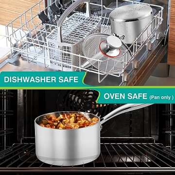 P&P CHEF Saucepan Pot Set of 2, 2 & 3 Quart, Tri-Ply Stainless Steel Sauce Pan with Long Handle & Visible Lid for Cooking Boiling Braising, Multi Stoves & Dishwasher Safe, Healthy & Durable