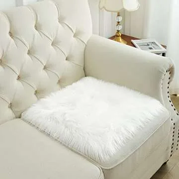 Softlife Square Faux Fur Sheepskin Chair Cover Seat Cushion Pad Super Soft Area Rugs for Living Room Bedroom Dorm (1.6ft x 1.6ft, White)
