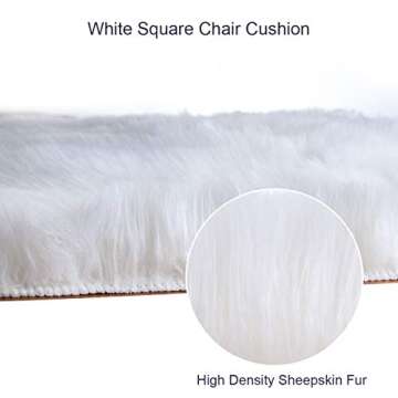 Softlife Square Faux Fur Sheepskin Chair Cover Seat Cushion Pad Super Soft Area Rugs for Living Room Bedroom Dorm (1.6ft x 1.6ft, White)