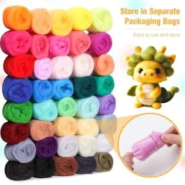 Mayboos Needle Felting Starter Kit,Wool Roving 40 Colors Set, Wool Felt Tools with Instruction Included for Felted Animal Needle Felting Supplies