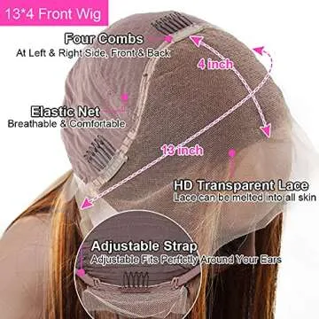 Subella HD Transparent Highlight Lace Front Wigs Human Hair for Black Women 180% Density Brazilian 4/27 Straight Human Hair Wigs Pre Plucked Hairline with Baby Hair(18inch)