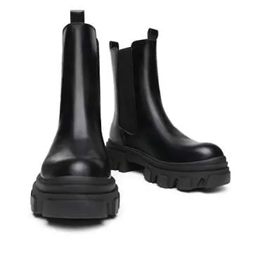 DREAM PAIRS Women's Platform Chelsea Boots Lug Sole Combat Mid Calf Slip On Chunky Ankle Booties,Siz...