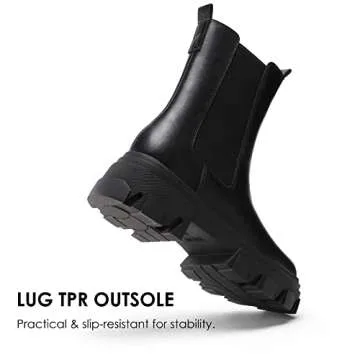 DREAM PAIRS Women's Platform Chelsea Boots Lug Sole Combat Mid Calf Slip On Chunky Ankle Booties,Size 9.5,Black/Pu,DMB212