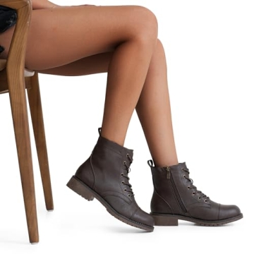 Vepose Women's 910 Dark Brown Combat Ankle Boots