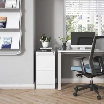 BIZOEIRON 2 Drawer File Cabinet with Lock, Metal Vertical Filing Cabinets for Home Office, Steel Sto...