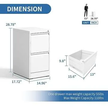 BIZOEIRON 2 Drawer File Cabinet with Lock, Metal Vertical Filing Cabinets for Home Office, Steel Storage Cabinet for Hanging Legal/Letter Size Files, Assembly Required (White)