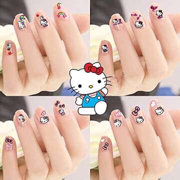 KPTRBZK 10 Sheets Cute Cat Nail Art Stickers 3D Self-Adhesive Nail Decals Party Favors Gifts for Kid...