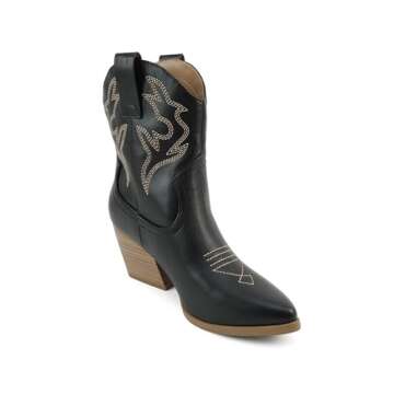 Soda Women Western Stitched Pointe Toe Ankle Boot
