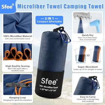 Sfee 2 Pack Microfiber Travel Towel, Quick Dry Towel Camping Towel Large Beach Towel Super Absorbent...
