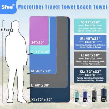 Sfee 2 Pack Microfiber Travel Towel, Quick Dry Towel Camping Towel Large Beach Towel Super Absorbent Compact Lightweight Sports Towel Gym Towel Set for Beach, Gym, Hiking, Pool, Backpacking,Bath,Yoga