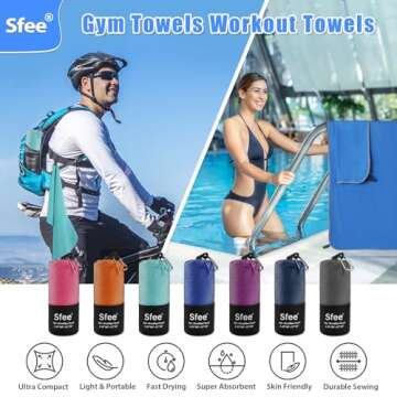 Sfee 2 Pack Microfiber Travel Towel, Quick Dry Towel Camping Towel Large Beach Towel Super Absorbent Compact Lightweight Sports Towel Gym Towel Set for Beach, Gym, Hiking, Pool, Backpacking,Bath,Yoga