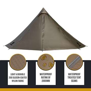 OneTigris Smokey HUT Ultralight Hot Tent, 20D SIL-Nylon Waterproof Teepee Tent, Weighs only 2.6Ib, Perfect for Backpacking, Camping, Hiking, Bushcraft, Travel, Tent Stove Winter Camping