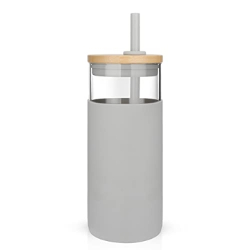 Tronco 20oz Glass Tumbler Glass Water Bottle Straw Silicone Protective Sleeve Bamboo Lid - BPA Free ...
