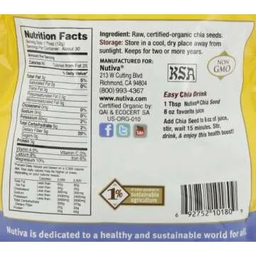 Nutiva Organic Premium Raw White Chia Seeds, 12 Oz, USDA Organic, Non-GMO, Whole 30 Approved, Vegan, Gluten-Free & Keto, Nutrient-Dense Seeds with 3g Protein & 5g Fiber for Salads, Yogurt & Smoothies