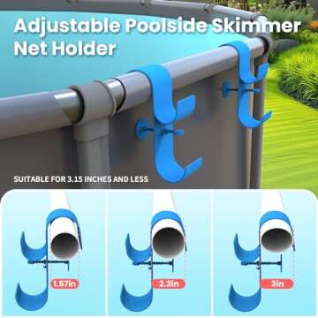 AquaJoyer Poolside Pool Leaf Skimmer Net Holder, Above Ground Pool Pole Hanger, Above Ground Pool Accessories,Adjustable Telescopic Pool Pole Hooks,Pool Brush Hanger Tool Pool Equipment [Patented]