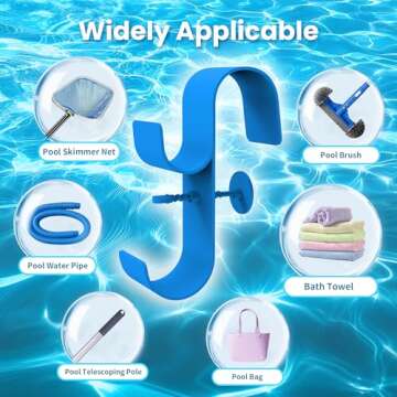 AquaJoyer Poolside Pool Leaf Skimmer Net Holder, Above Ground Pool Pole Hanger, Above Ground Pool Accessories,Adjustable Telescopic Pool Pole Hooks,Pool Brush Hanger Tool Pool Equipment [Patented]