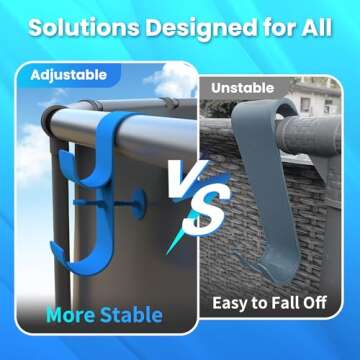 AquaJoyer Poolside Pool Leaf Skimmer Net Holder, Above Ground Pool Pole Hanger, Above Ground Pool Accessories,Adjustable Telescopic Pool Pole Hooks,Pool Brush Hanger Tool Pool Equipment [Patented]