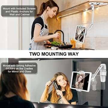 AboveTEK Under Cabinet iPad Mount, 3 in 1 Highflex 360° iPad Wall Mount for Kitchen, Tablet Celling...