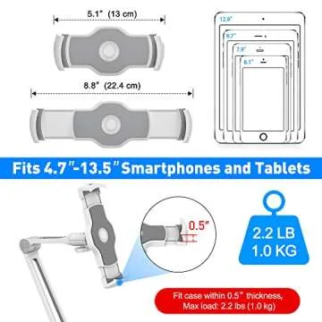 AboveTEK Under Cabinet iPad Mount, 3 in 1 Highflex 360° iPad Wall Mount for Kitchen, Tablet Celling Under Counter Holder, Kitchen iPad Stands Fits 4.7" to 13.5" iPad, Mini, Air, Surface Pro - White