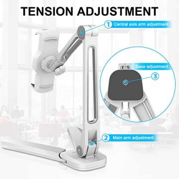 AboveTEK Under Cabinet iPad Mount, 3 in 1 Highflex 360° iPad Wall Mount for Kitchen, Tablet Celling Under Counter Holder, Kitchen iPad Stands Fits 4.7" to 13.5" iPad, Mini, Air, Surface Pro - White