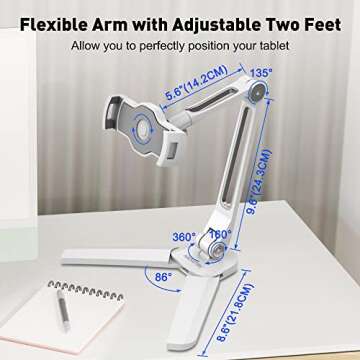 AboveTEK Under Cabinet iPad Mount, 3 in 1 Highflex 360° iPad Wall Mount for Kitchen, Tablet Celling Under Counter Holder, Kitchen iPad Stands Fits 4.7" to 13.5" iPad, Mini, Air, Surface Pro - White