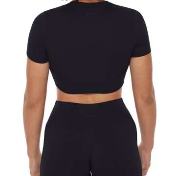PAVOI ACTIVE LuxeCloud Women's Workout Crop Tee in Black