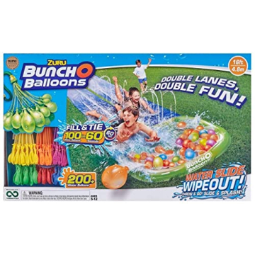 Bunch O Balloons Water Slide Wipeout 2 Lane + 5 Balloon Bunches (165+ Water Balloons) by ZURU Rapid-...
