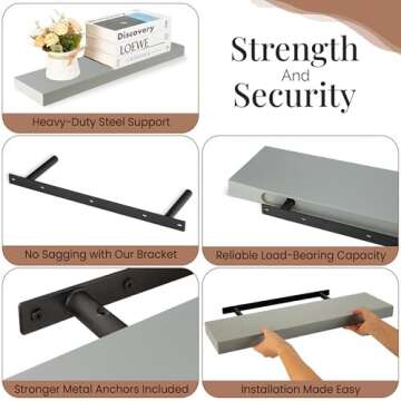 Imperative Décor Floating Shelves for Wall - Wood Floating Shelves, Floating Wood Shelves for Wall, Handmade Natural Wood Floating Shelf - Grey 24 inch Floating Shelves Set of 2 - (24" x 6.5")