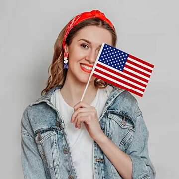 2 Pairs Patriotic Earrings 4th of July Earrings for Women Beaded Letter USA Dangle Earrings Independ...