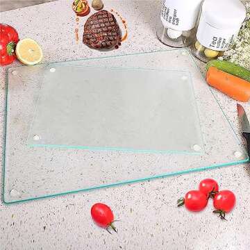 Tempered Glass Cutting Board Glass Cutting Boards for Kitchen,Clear Cutting Board for Countertop,Glass Palette for Oil Painting, Heat Resistant, Shatter Resistant (Clear, Set of 4)