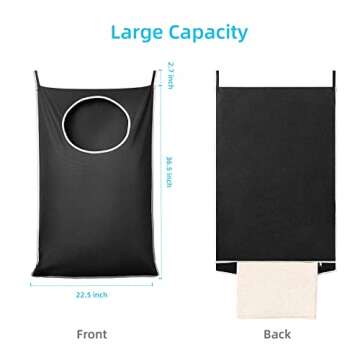 KEEPJOY XL Black Door Hanging Laundry Hamper,XL Hanging Hamper Bag with Large opening and 2 Strong H...