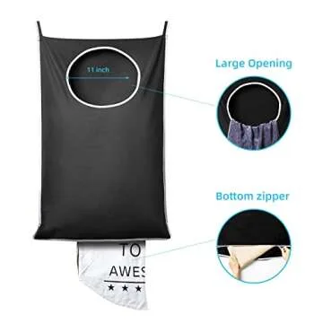 KEEPJOY XL Black Door Hanging Laundry Hamper,XL Hanging Hamper Bag with Large opening and 2 Strong Hooks for Whole Family Dirty clothes Large Size 36.5X22.5 inch Hanging Laundry bag (Black)