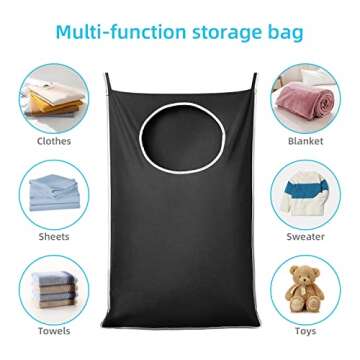 KEEPJOY XL Black Door Hanging Laundry Hamper,XL Hanging Hamper Bag with Large opening and 2 Strong Hooks for Whole Family Dirty clothes Large Size 36.5X22.5 inch Hanging Laundry bag (Black)
