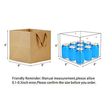 HUAPRINT Brown Paper Bags,Gift Bags with Handles,24 Pack Large Gift Bags,8x8x8inch, Heavy Duty Grocery Shopping Bag,Wedding Party Favor Bags,Square Size,Reusable,Retail Business Packaging Bags