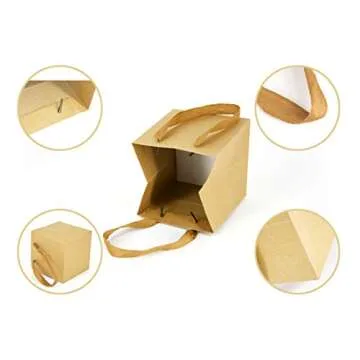 HUAPRINT Brown Paper Bags,Gift Bags with Handles,24 Pack Large Gift Bags,8x8x8inch, Heavy Duty Grocery Shopping Bag,Wedding Party Favor Bags,Square Size,Reusable,Retail Business Packaging Bags