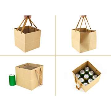 HUAPRINT Brown Paper Bags,Gift Bags with Handles,24 Pack Large Gift Bags,8x8x8inch, Heavy Duty Grocery Shopping Bag,Wedding Party Favor Bags,Square Size,Reusable,Retail Business Packaging Bags