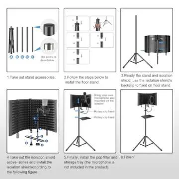 Professional Studio Microphone Isolation Shield with Stand