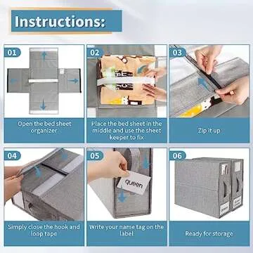 YUOROS 4 Pack Bed Sheet Organizers and Storage (Queen or King Size)， Linen Closet Storage Organizer for Bedding, Duvet Covers and Pillowcases with Window (4 Pack, Grey)